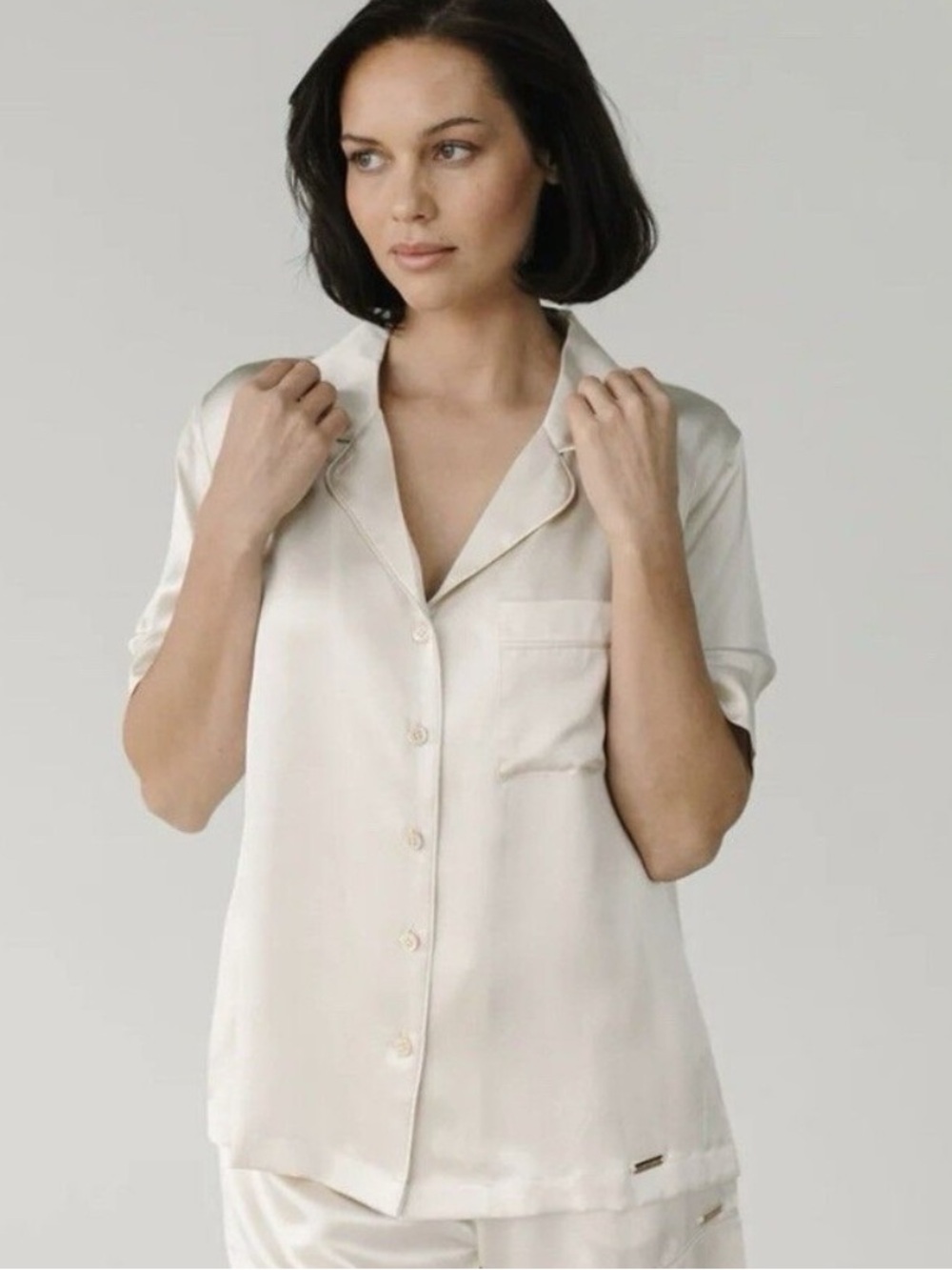 Cozy Earth Serenity Silk Classic  Short Sleeve Pajama Button Down Top XL